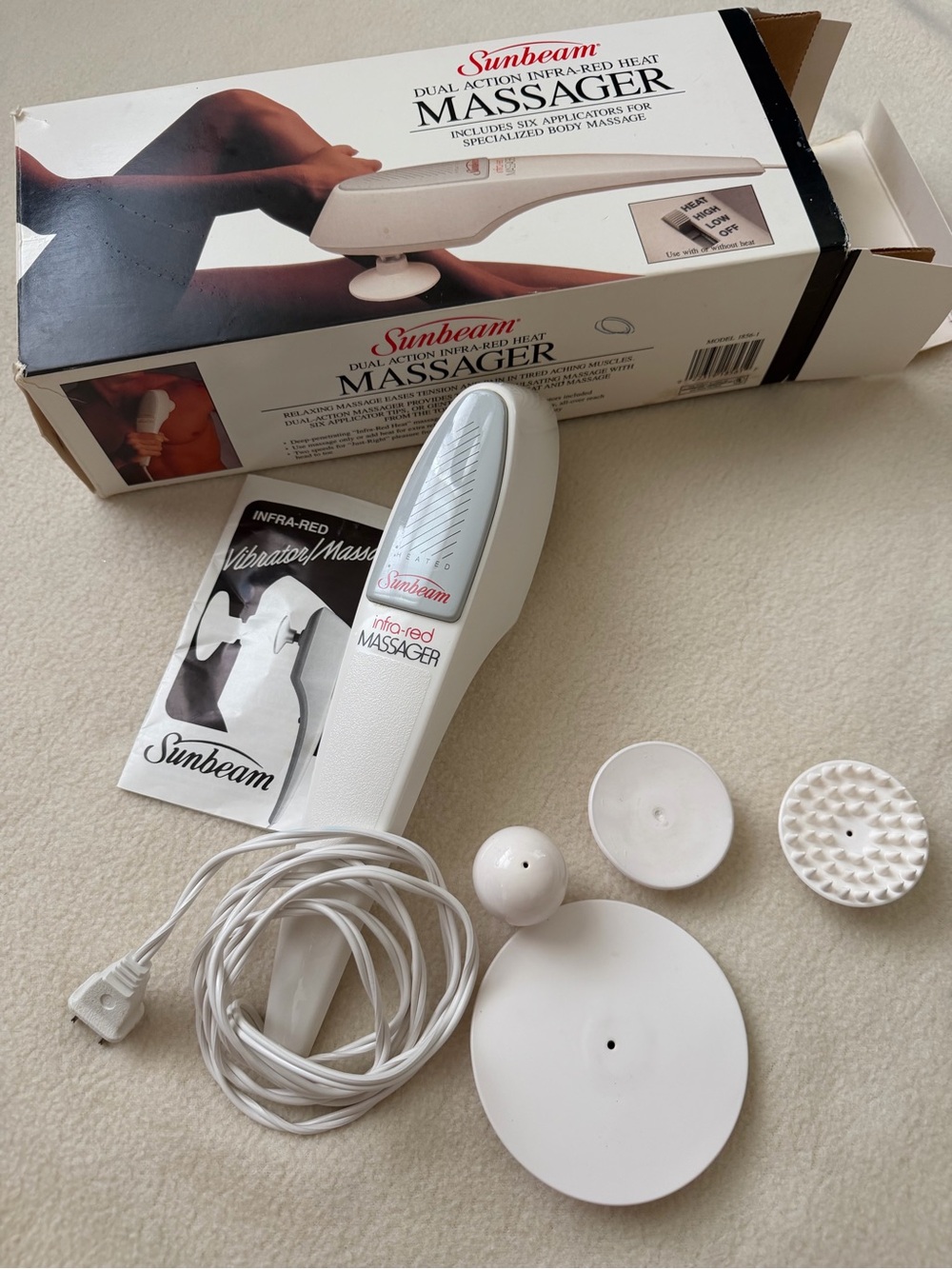 Vintage Sunbeam Dual Action Infra-Red Heat Massager with Box & Attachments